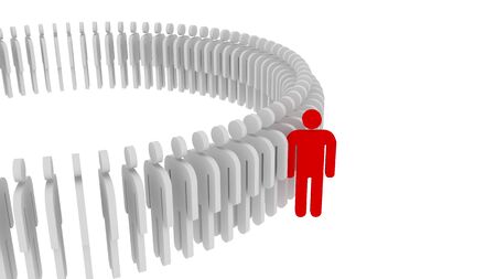 Red person standing out from the crowd. Human concept, 3d illustrationの写真素材