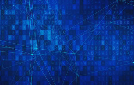 Blue connection lines on data screen background for computer technology concept, abstract illustrationの写真素材