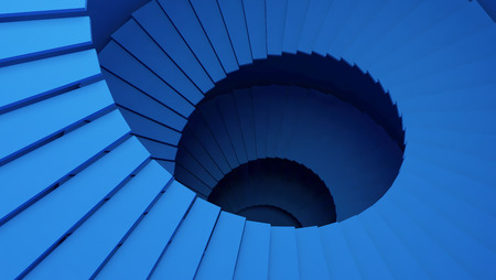 Structure of blue spiral staircase or tunnel in digital data technology concept. 3d abstract illustration.の写真素材