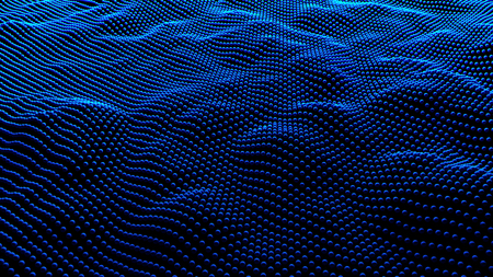 Balls shape terrain cyberspace. Blue mountains landscape in computer technology concept. Sci-Fi data futuristic background. 3d abstract illustration.の写真素材
