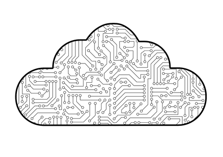 Cloud computing computer technology icon with circuit board pattern texture isolated on white. High-tech background in digital data concept. Abstract illustration.の写真素材