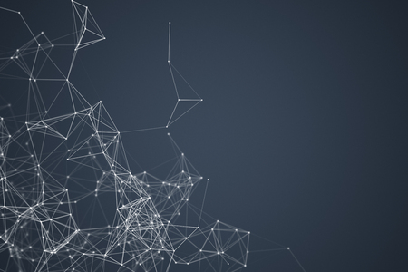 Digital data and network connection triangle lines for technology concept on blue background, 3d abstract illustrationの写真素材