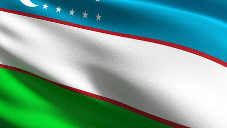 Uzbekistan national flag blowing in the wind isolated. Official patriotic abstract design. 3D rendering illustration of waving sign symbol.の写真素材