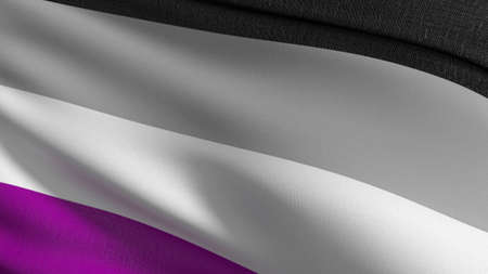 Asexual Gay flag, LGBT. Pride symbol blowing in the wind isolated. Official patriotic abstract design. 3D rendering illustration of waving sign symbol.の写真素材