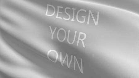 Design your own flag blowing in the wind. 3D rendering illustration of waving sign. Mock up with copy space.の写真素材