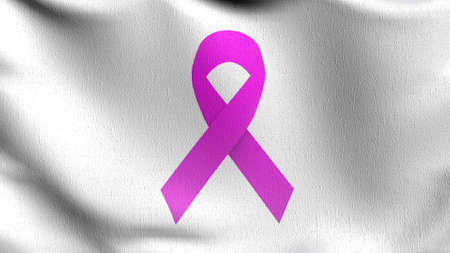 Breast Cancer Awareness, pink ribbon flag blowing in the wind. 3D rendering illustration of waving signの写真素材