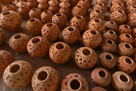 Earthenware earthen pot or a clay pot bowl. Traditional People lifestyle.