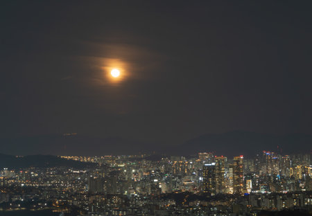 The Full Moon or lunar at night. Abstract nature landscape dark background.の写真素材