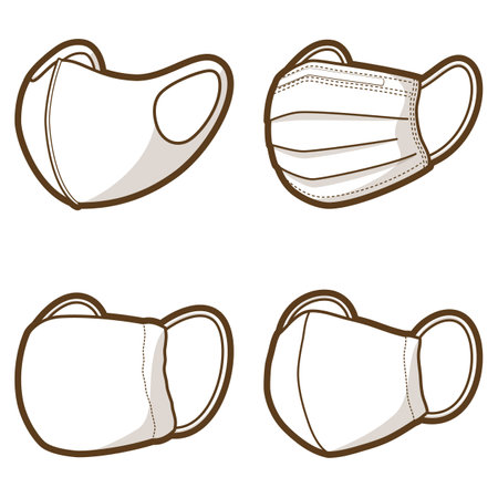 Non woven mask, Urethane mask, Cloth mask and Gauze mask. Infection prevention. Vector illustration.のイラスト素材