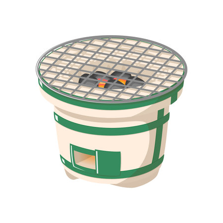 Charcoal brazier with charcoal. Japanese traditional culture. Vector illustration.のイラスト素材