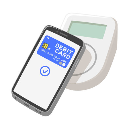 Mobile payment. Cashless payment. Debit card.  Vector illustration.のイラスト素材