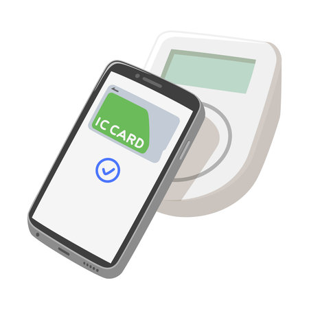 Mobile payment. Cashless payment. Traffic IC card.  Vector illustration.のイラスト素材