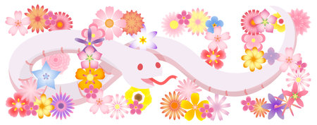 White Snake. 2025 formed by flowers. Vector illustration.のイラスト素材