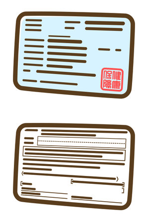Front side and back side of national health insurance card. Identification document. Vector illustration. Translation : Health insurance.のイラスト素材