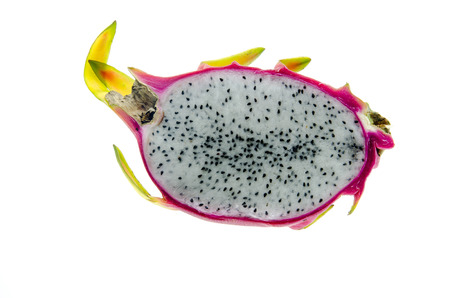 Piece of fresh dragon fruit on white backgroundの写真素材