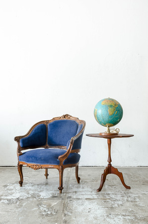 Classical style Armchair sofa couch in vintage roomÂ with deskの写真素材