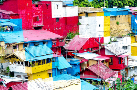 View of one thecolorful, neighborhoods north of the touristic Malioboro street, Yogyakarta, Java, Indonesia.の写真素材