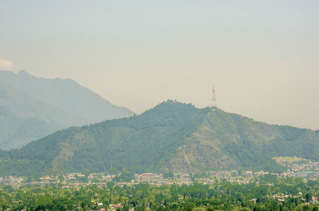 Srinagar city view with lake and mountain, Jammu and Kashmir state, Indiaの写真素材