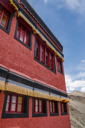 Traditional Tibetan historic building in Thiksay Monastery Leh,Jammu and Kashmir, Ladakh, India.の写真素材