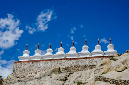White stupa in the background Shey Palace in Ladakh region, Leh, India.のeditorial素材
