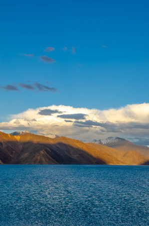 Pangong Lake with mountain and blue sky in Leh ladakh, Jammu and Kashmir, Ladakh, India.の写真素材
