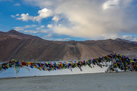 Pangong Lake with mountain and blue sky in Leh ladakh, Jammu and Kashmir, Ladakh, India.