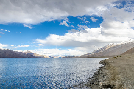 Pangong Lake with mountain and blue sky in Leh ladakh, Jammu and Kashmir, Ladakh, India.の写真素材