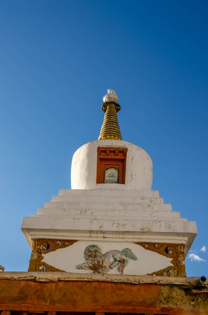 White stupa in the background Liker Gompa Monastery of Ladakh region, Leh district, Jammu and Kashmir state, India.の写真素材