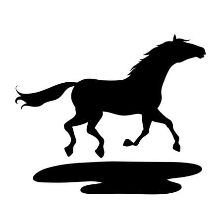 Vector silhouette. Running horse in contrast, silhouette black. Vector horseのイラスト素材