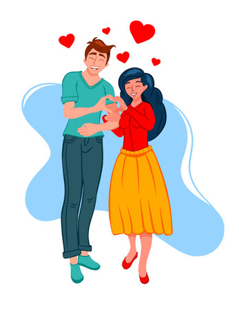 A loving couple on a walk. Romantic date. Love. Cartoon style.のイラスト素材