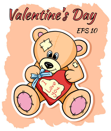 Beige teddy bear with a heart in his hands.のイラスト素材