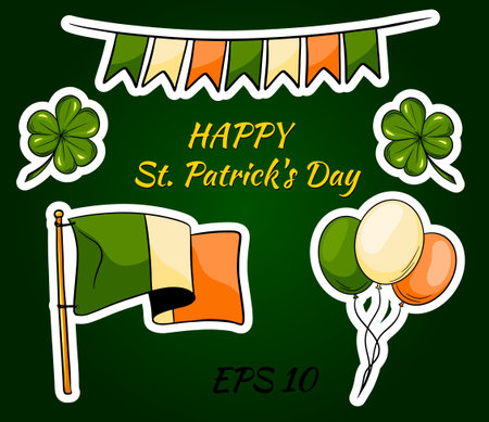 Happy St. Patricks Day background with Irish icons and symbols of the holiday. Vector images.のイラスト素材