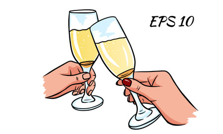A pair of glasses of champagne in hand.のイラスト素材