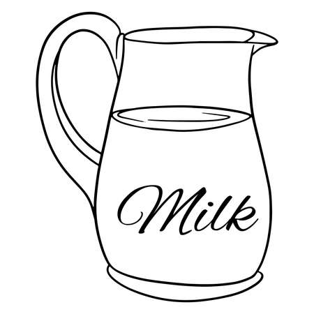 A jug of milk. Milk products. Fresh milk. Farm products. Vector illustration in cartoon style for design and decoration.のイラスト素材