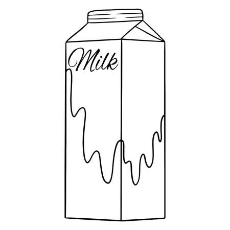 Milk in a cardboard box. Milk products. Fresh milk. Farm products. Vector illustration in cartoon style for design and decoration.のイラスト素材