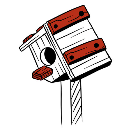 Squorer for birds. House for birds. Wooden house. Line style.のイラスト素材