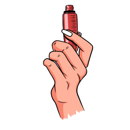 Women's cosmetics. Mascara in female hands. Face cosmetics. Cartoon style. Illustration for design and decoration.のイラスト素材