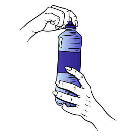 Water bottle. International Water Day. Water in a plastic bottle. Cartoon style. Vector illustration. For design and decoration.のイラスト素材