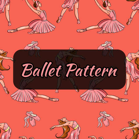 Ballet-themed pattern. Ballerinas and point shoes. Seamless pattern. Vector illustration for design and decoration.のイラスト素材