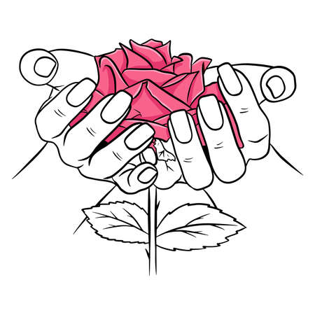 Hand-drawn roses. Beautiful flower. Cartoon style. Vector illustration. For design and decoration.のイラスト素材