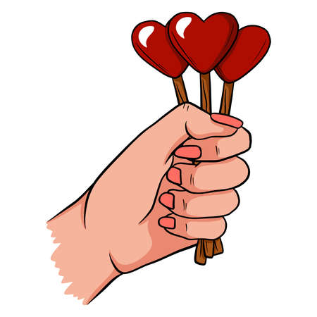 Heart on a brooch in a woman's hand. Cartoon style. Illustration for design and decoration.のイラスト素材