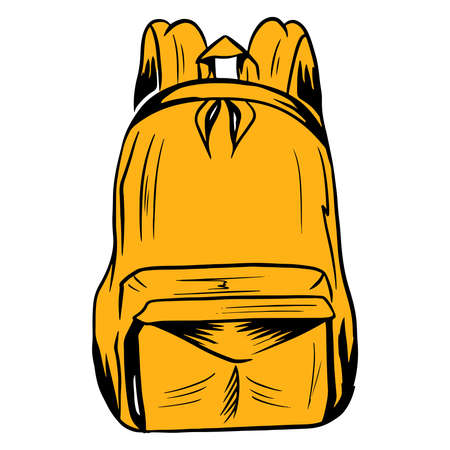 Backpack for school. Yellow school backpack for a child. School supplies. Cartoon style. Illustration for design and decoration.のイラスト素材
