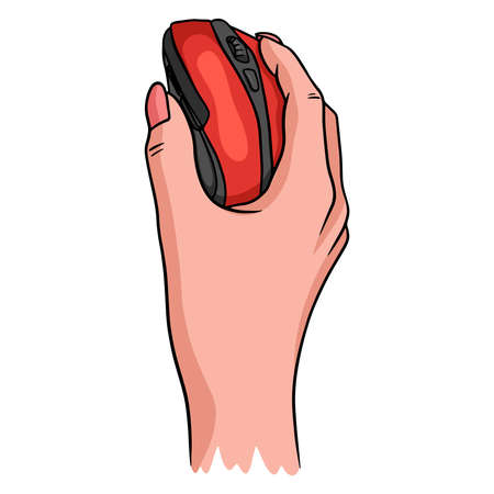 Computer mouse. Required to control your computer. Computer mouse in hand. Cartoon style. Illustration for design and decoration.のイラスト素材
