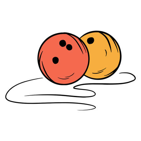 Bowling balls. Two balls. Required for bowling. Bowling Club. Cartoon style. Illustration for design and decoration.のイラスト素材