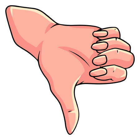 Thumb down gesture. Bad. Hand gesture. Woman's hand. Hand gestures. Cartoon style. Illustration for design and decoration.のイラスト素材