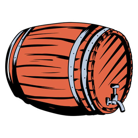 Wooden barrel for wine. Old barrel. A barrel for storing alcohol. Cartoon style. For design and decoration.のイラスト素材