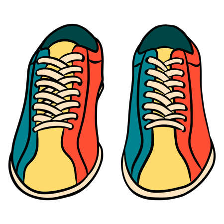 Bowling shoes. Shoes for the game. Required for bowling. Bowling Club. Cartoon style. Illustration for design and decoration.のイラスト素材