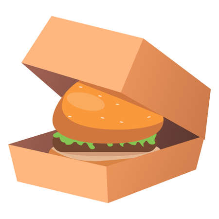 Large burger individually wrapped. Fast food. Food. Unhealthy food. Cartoon style. Vector illustration for design and decoration.のイラスト素材
