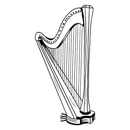 Harp. Classical music. Musical instrument. Cartoon style. Vector illustration for design and decoration.のイラスト素材
