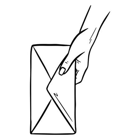 Package. Post office. Envelope in hand. Delivery. Cartoon style. Vector illustration for design and decoration.のイラスト素材